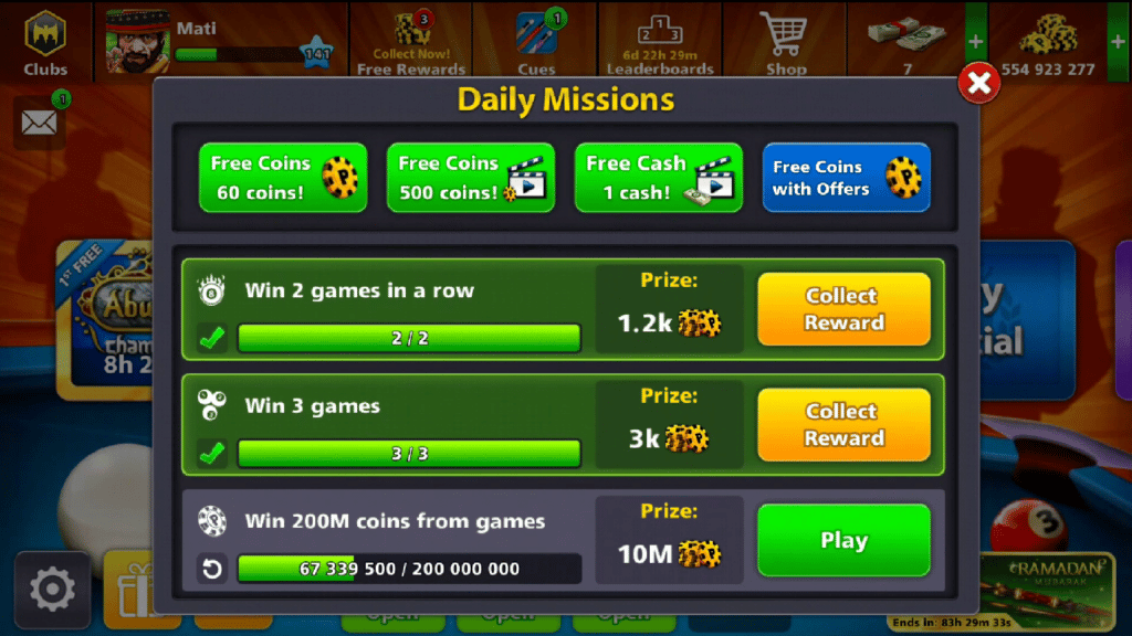 8 Ball Pool Daily Missions