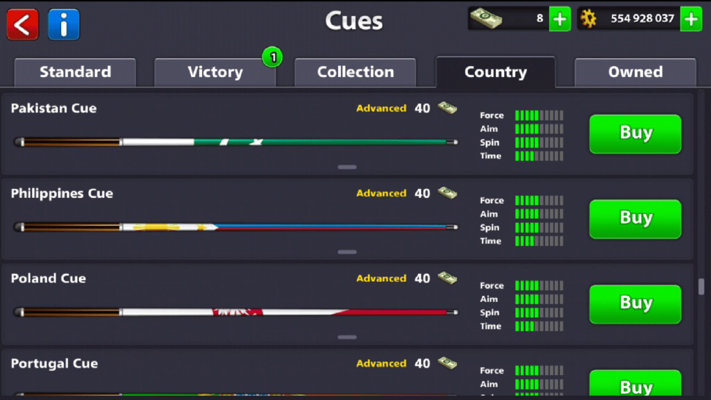 8 Ball Pool Country Cue