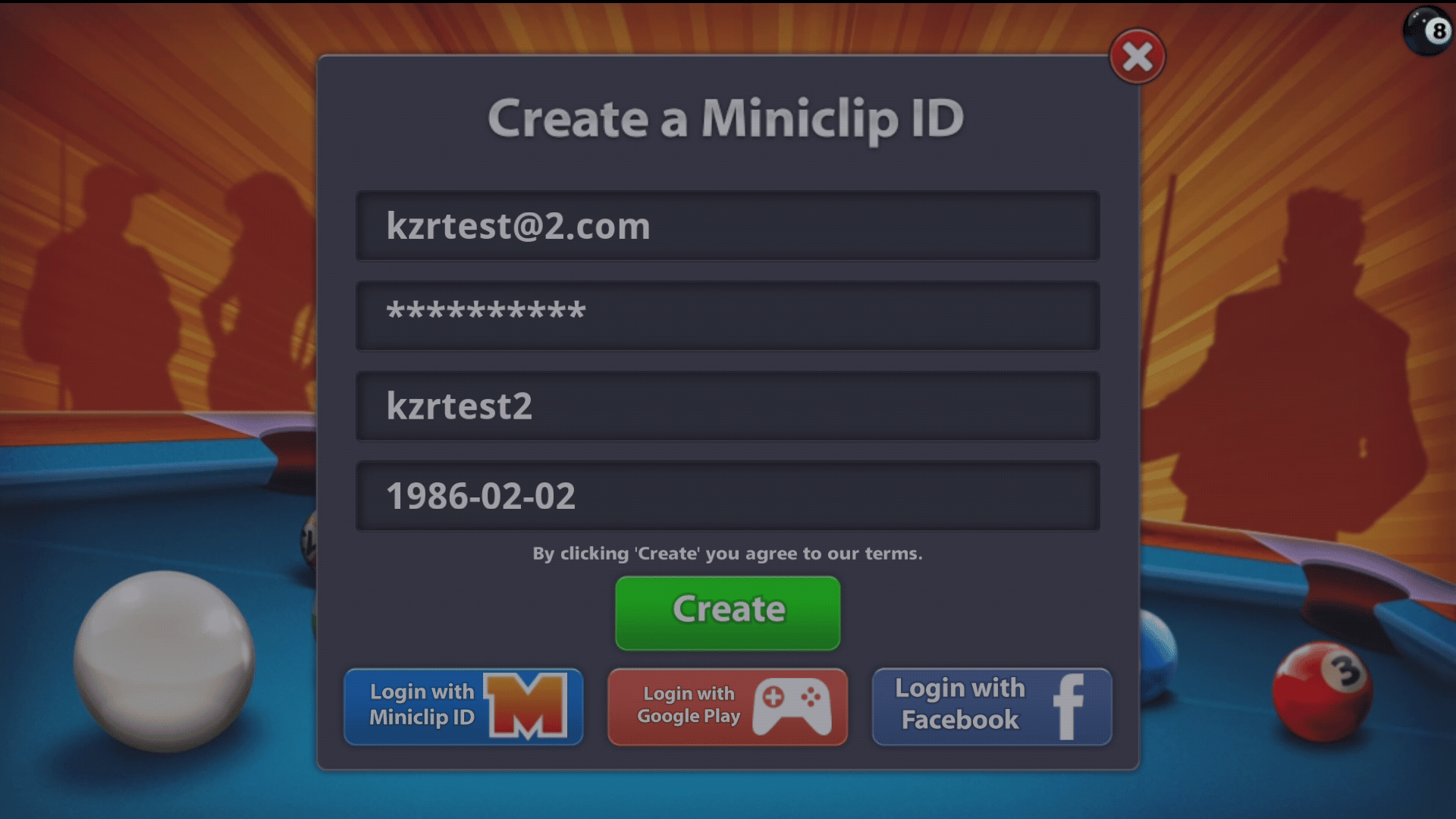 create Miniclip account