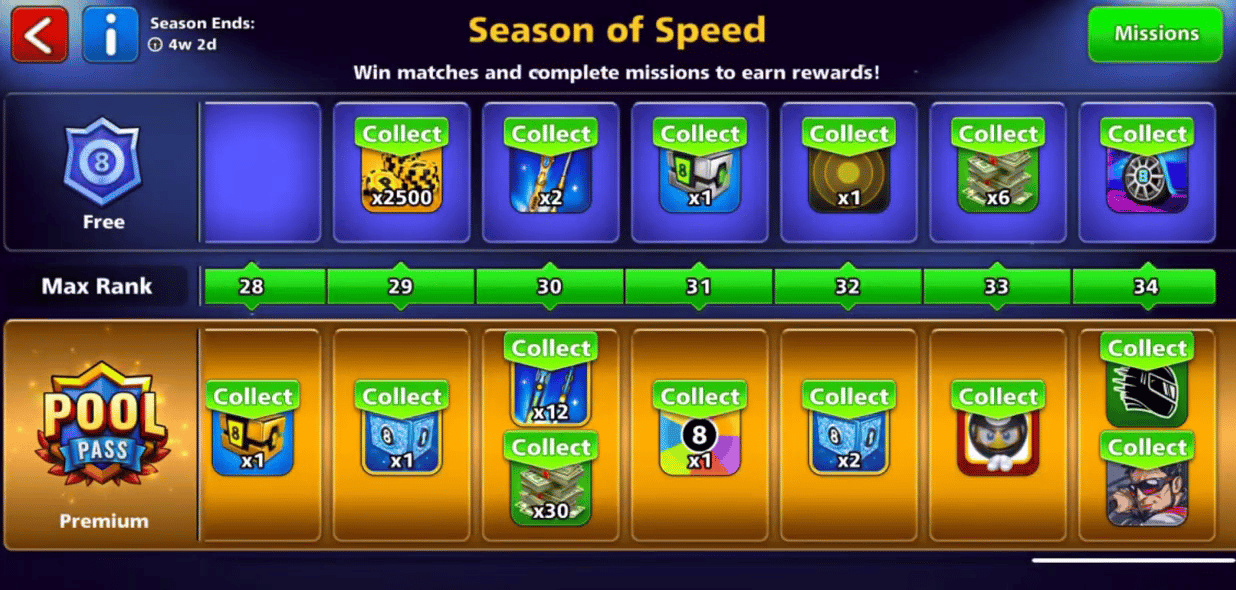 8 Ball Pool Pass Season Of Speed Max Rank Free Rewards